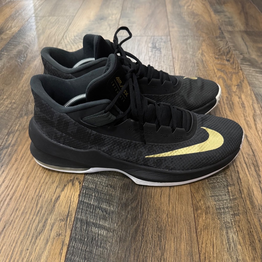 Nike Air Max Infuriate 2 Mid Mens Black Gold Basketball Shoes AA7066-002 Size 12